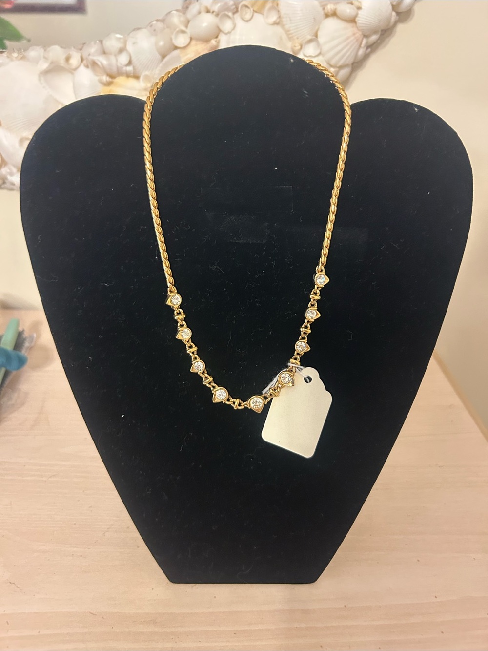 Gold Tone Rhinestone Station Necklace Crystal Accent Vintage Style